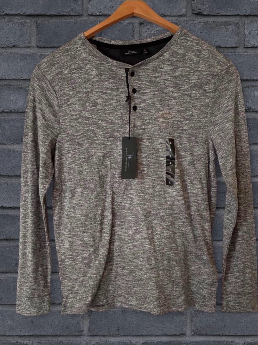 Marc Anthony Men's Heathered Long-Sleeve Henley Shirt - Gray - Size Large